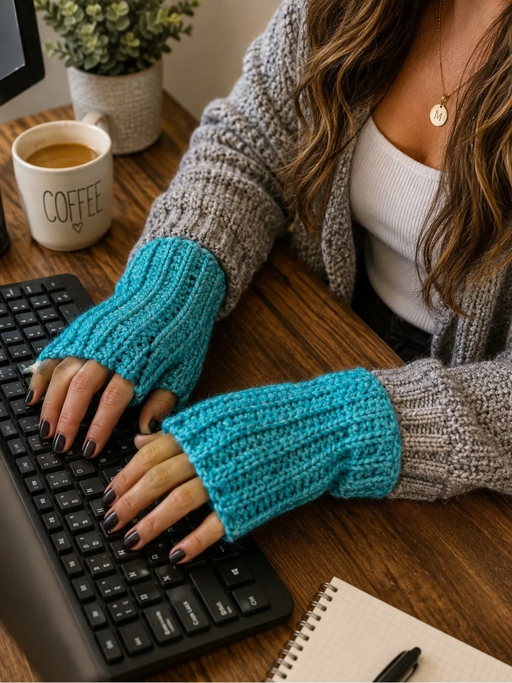 Handmade Turquoise Crochet Fingerless Gloves | Cozy Wrist Warmers